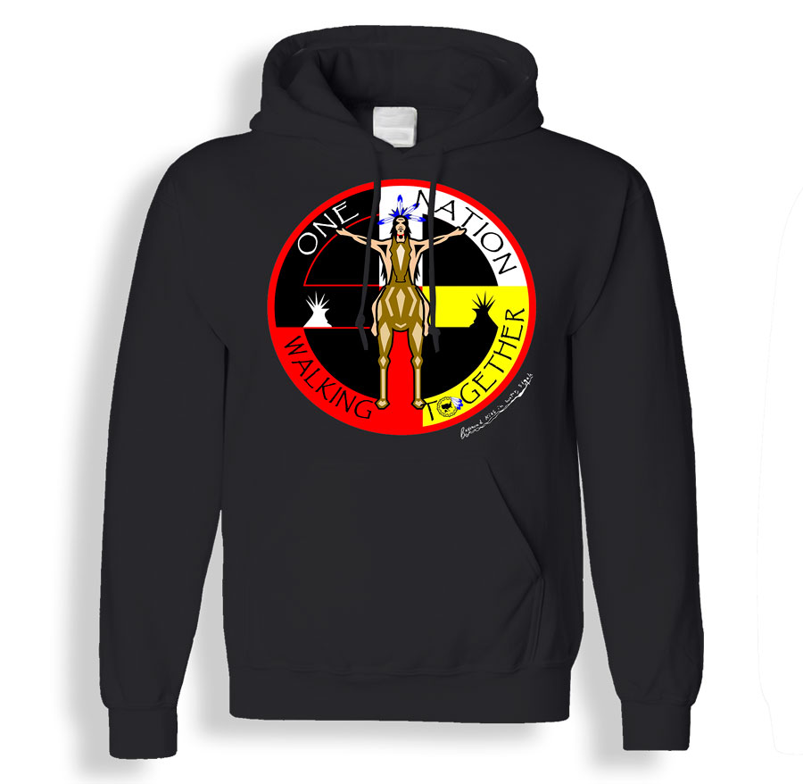 One Nation Walking Together Black Hoodie Front