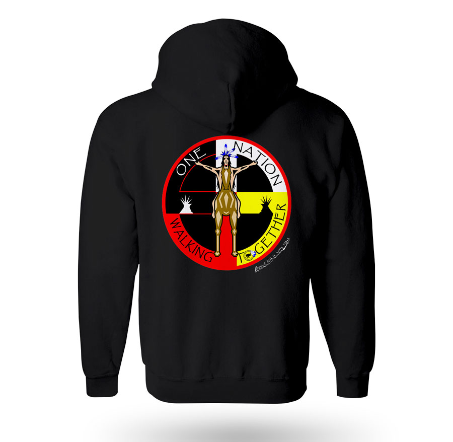 One Nation Walking Together Black Full Zipper Hoodie Back